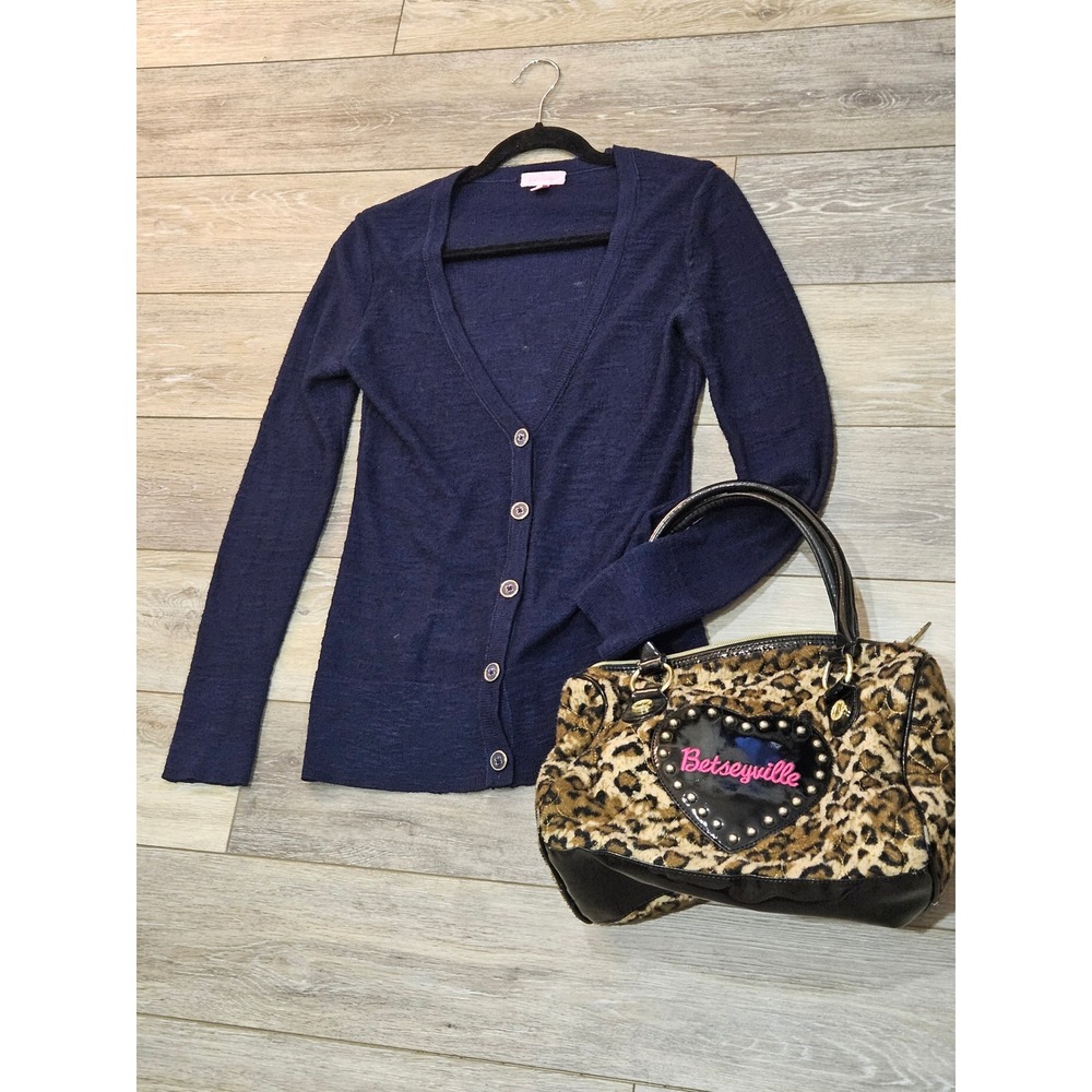 Lilly Pulitzer Navy Blue V-Neck Button Front Cardigan Sweater Small